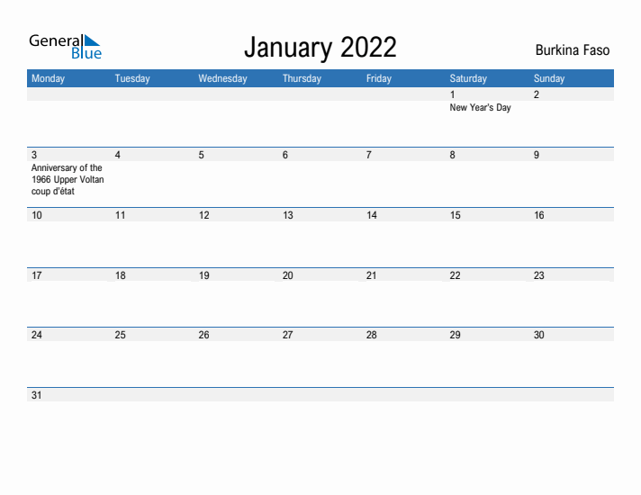 Fillable January 2022 Calendar