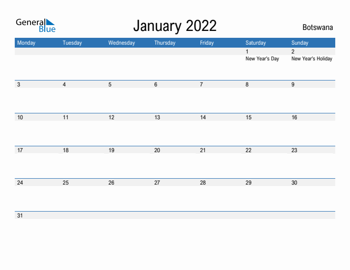 Fillable January 2022 Calendar