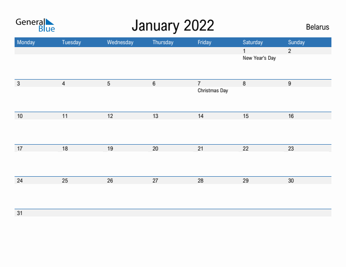 Fillable January 2022 Calendar