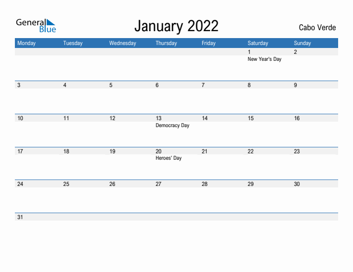 Fillable January 2022 Calendar