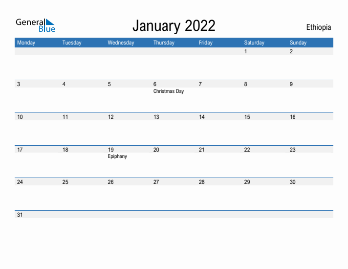 Fillable January 2022 Calendar