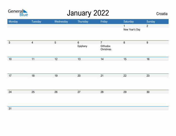 Fillable January 2022 Calendar