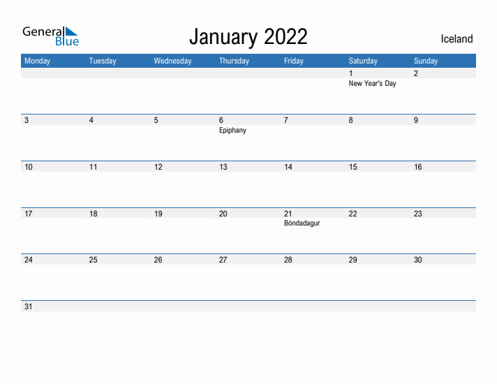 Fillable January 2022 Calendar