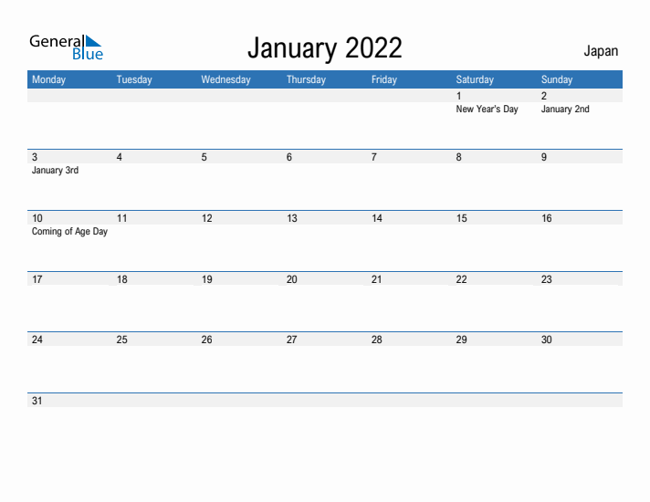 Fillable January 2022 Calendar