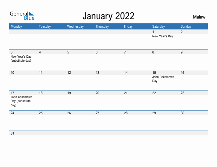 Fillable January 2022 Calendar