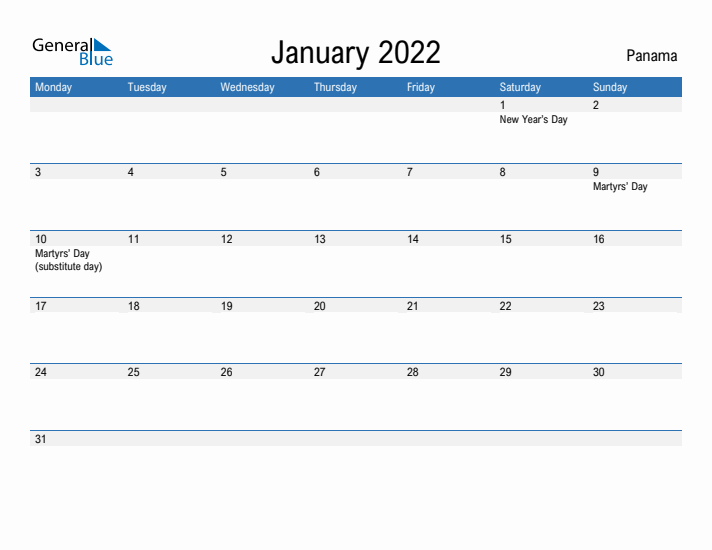 Fillable January 2022 Calendar