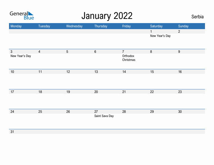 Fillable January 2022 Calendar