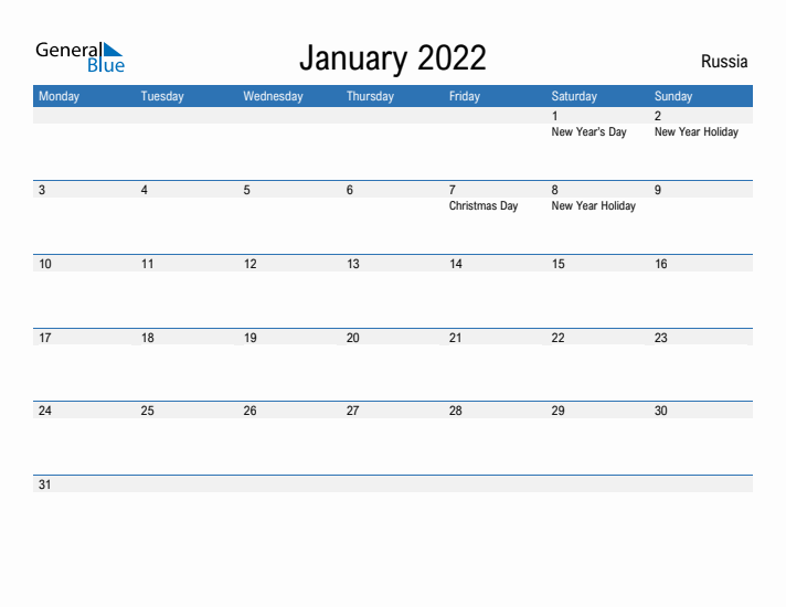 Fillable January 2022 Calendar