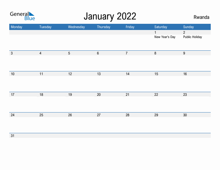 Fillable January 2022 Calendar