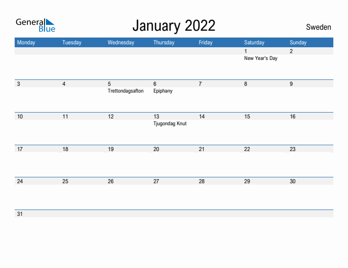 Fillable January 2022 Calendar