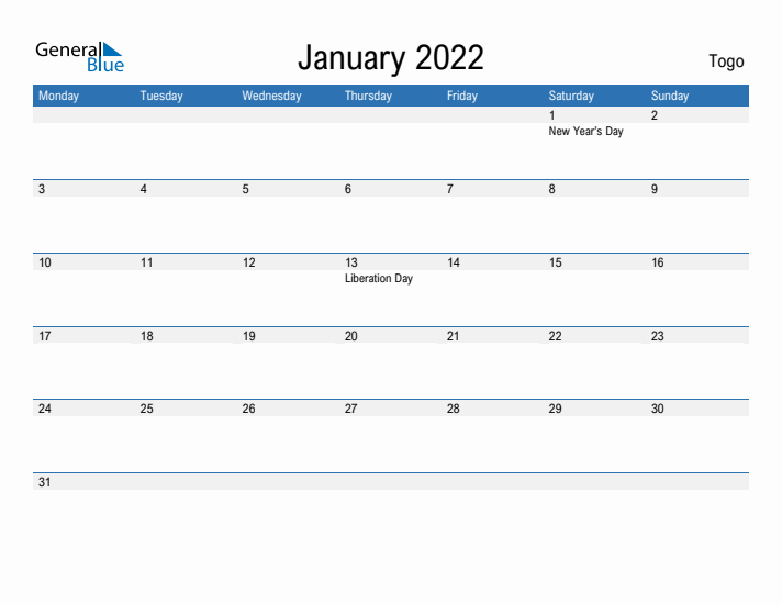 Fillable January 2022 Calendar