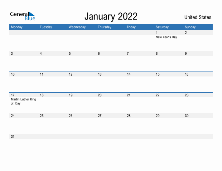 Fillable January 2022 Calendar