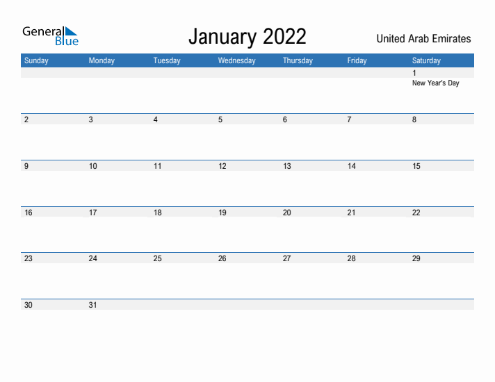 Fillable January 2022 Calendar