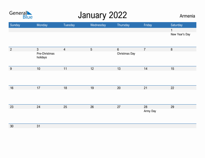 Fillable January 2022 Calendar