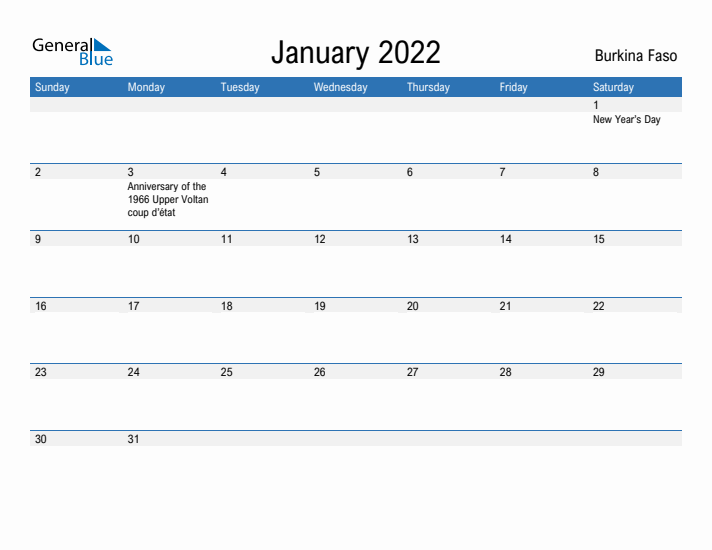 Fillable January 2022 Calendar