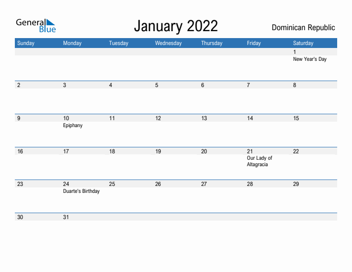 Fillable January 2022 Calendar