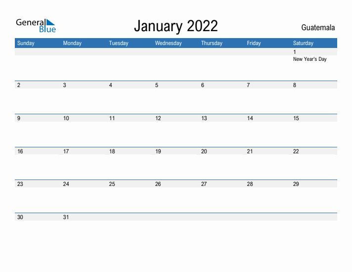 Fillable January 2022 Calendar