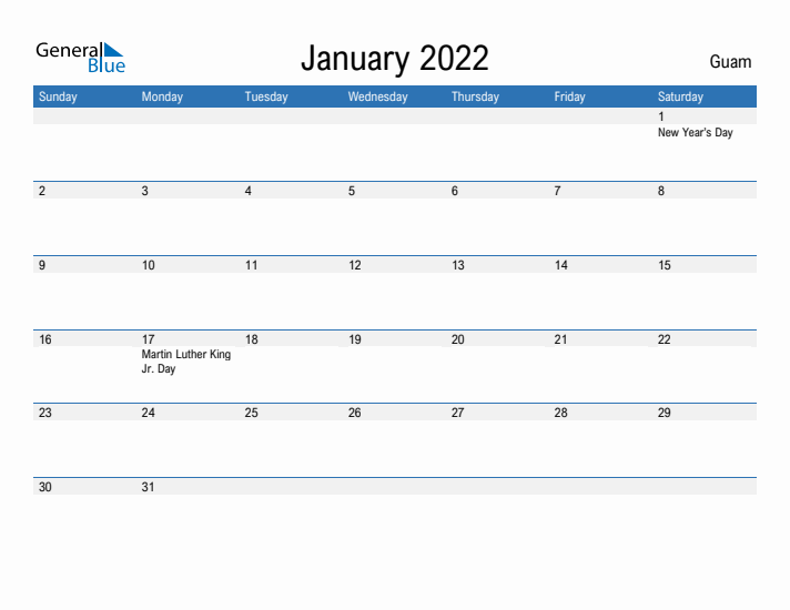 Fillable January 2022 Calendar