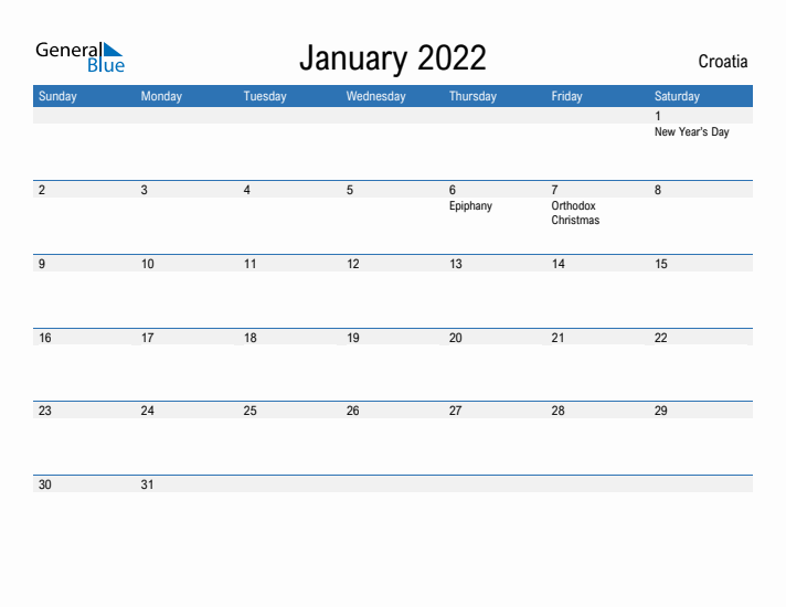 Fillable January 2022 Calendar