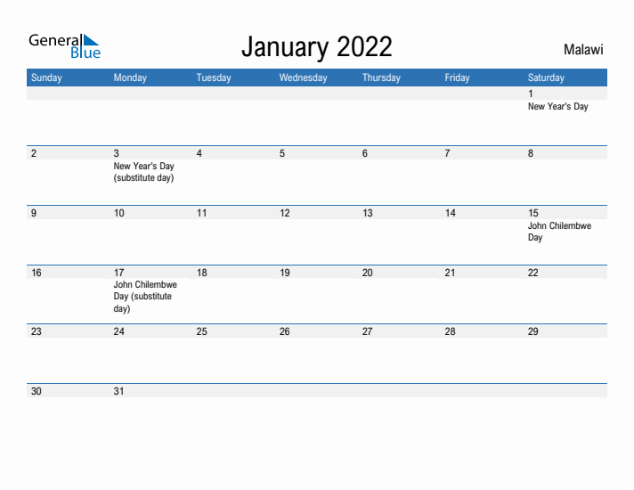 Fillable January 2022 Calendar