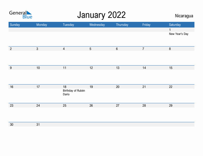 Fillable January 2022 Calendar