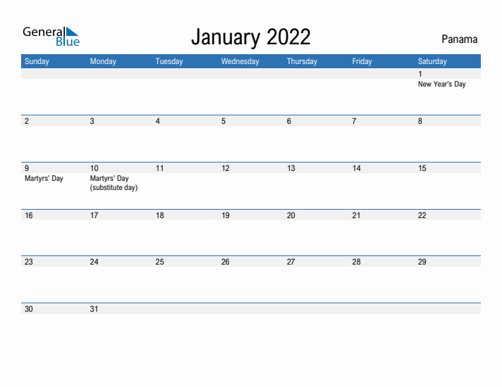 Fillable January 2022 Calendar