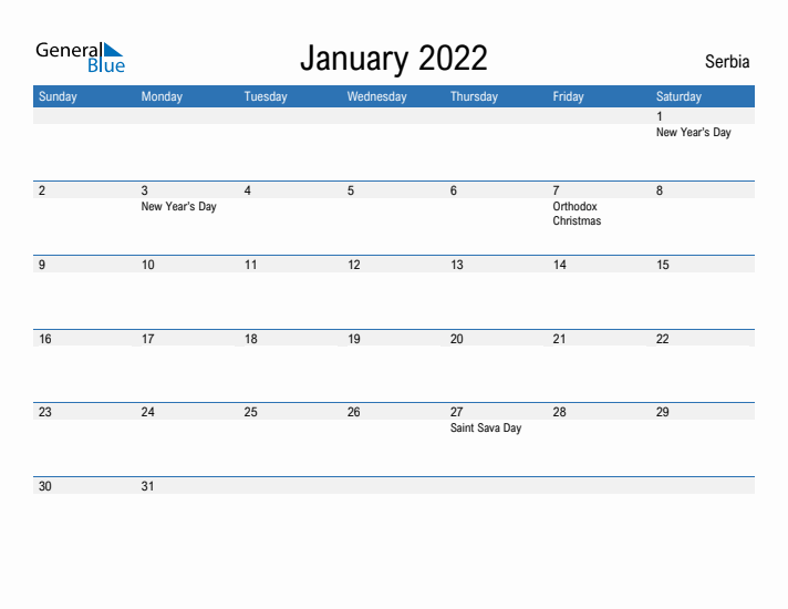 Fillable January 2022 Calendar