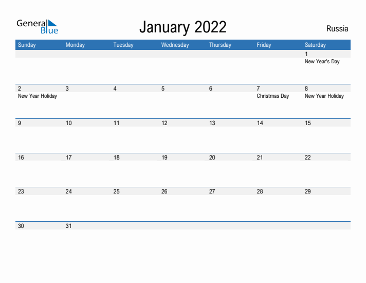 Fillable January 2022 Calendar