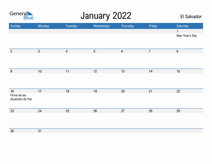 Fillable January 2022 Calendar