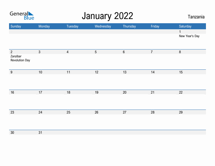 Fillable January 2022 Calendar