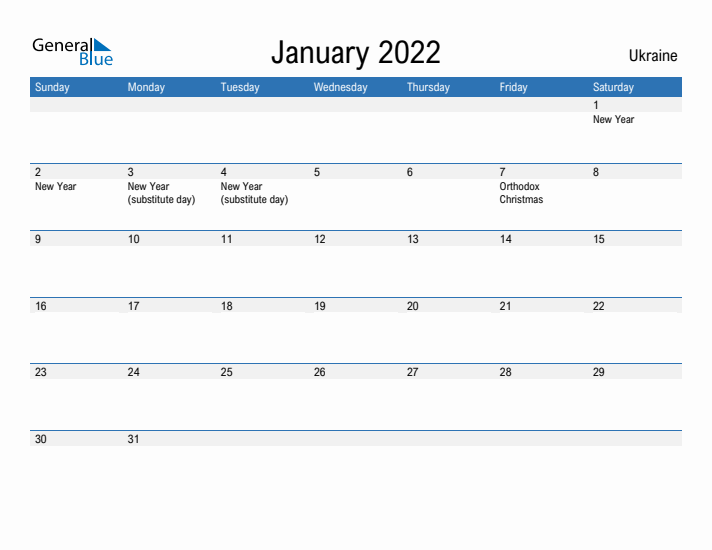 Fillable January 2022 Calendar