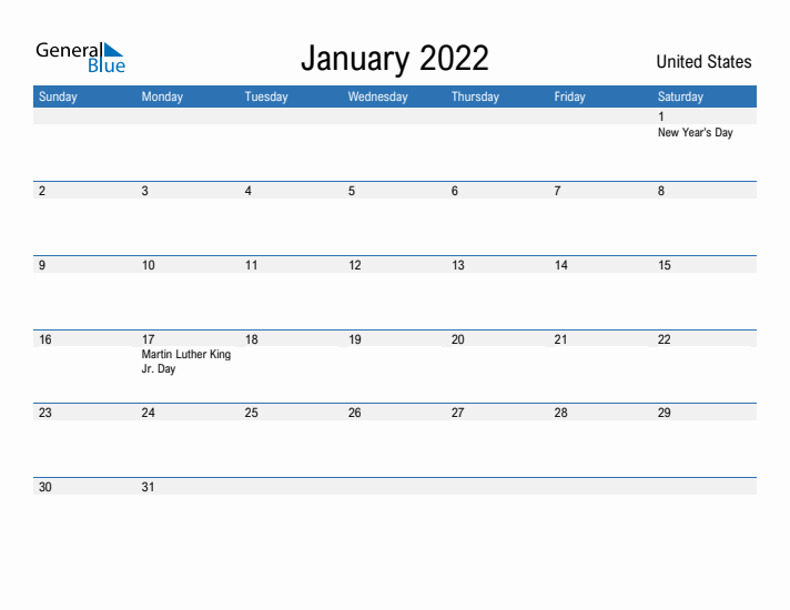 Fillable January 2022 Calendar