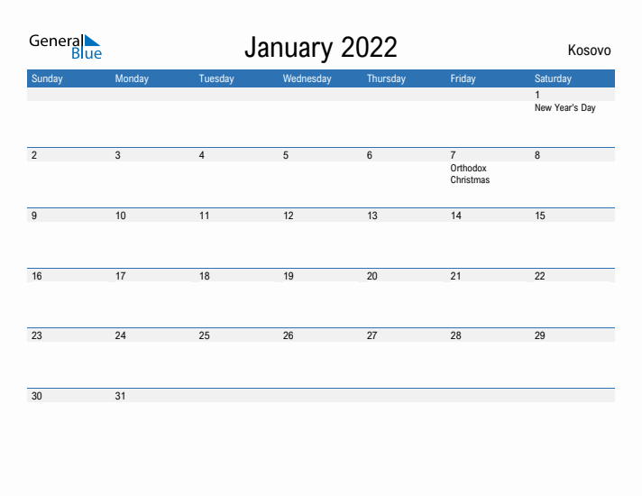 Fillable January 2022 Calendar