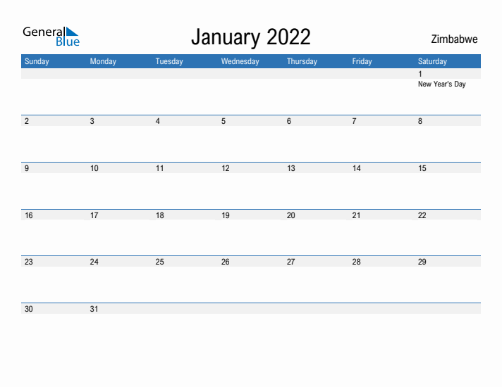 Fillable January 2022 Calendar