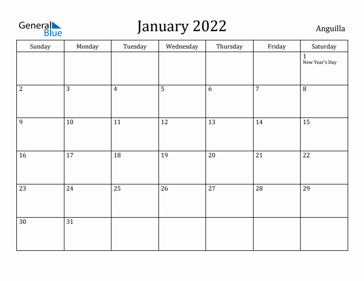 January 2022 Calendar Anguilla