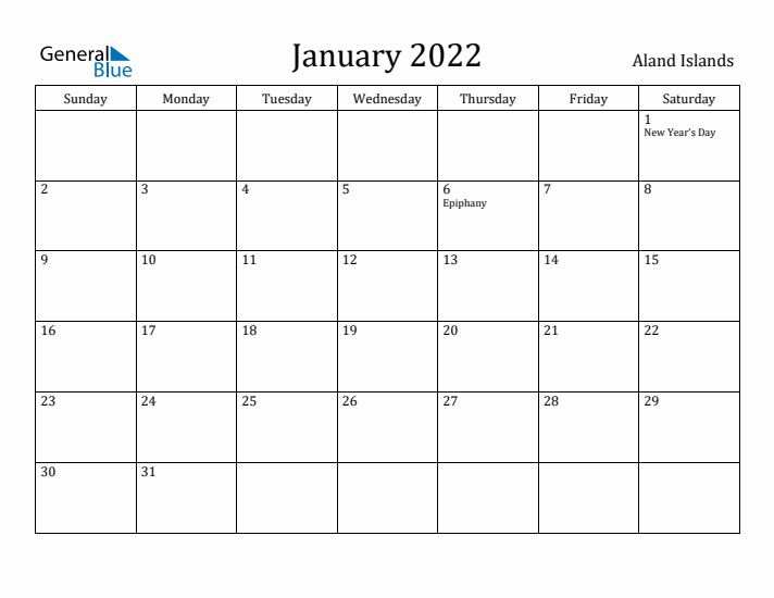 January 2022 Calendar Aland Islands