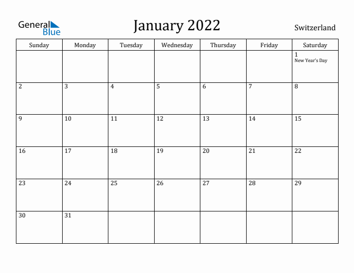 January 2022 Calendar Switzerland