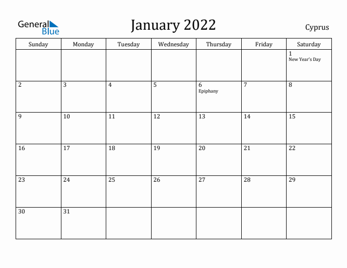 January 2022 Calendar Cyprus