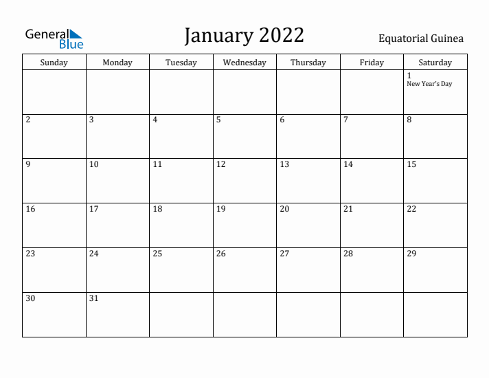 January 2022 Calendar Equatorial Guinea