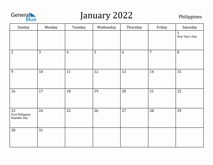 January 2022 Calendar Philippines