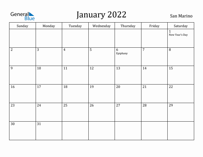 January 2022 Calendar San Marino