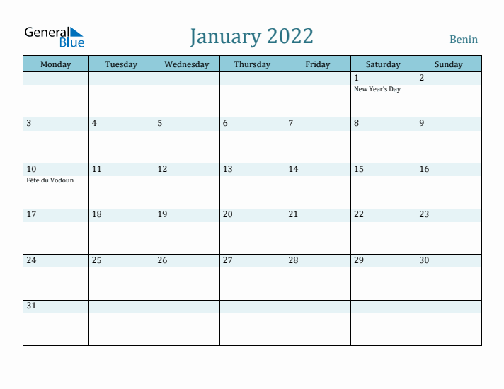 January 2022 Calendar with Holidays