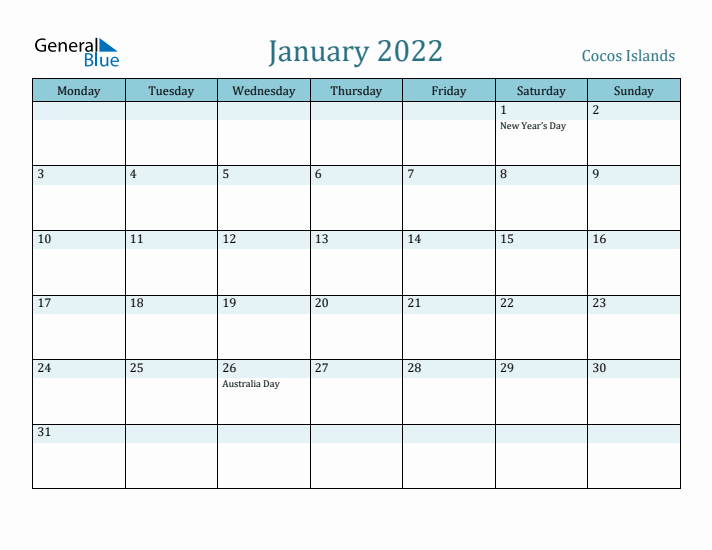 January 2022 Calendar with Holidays