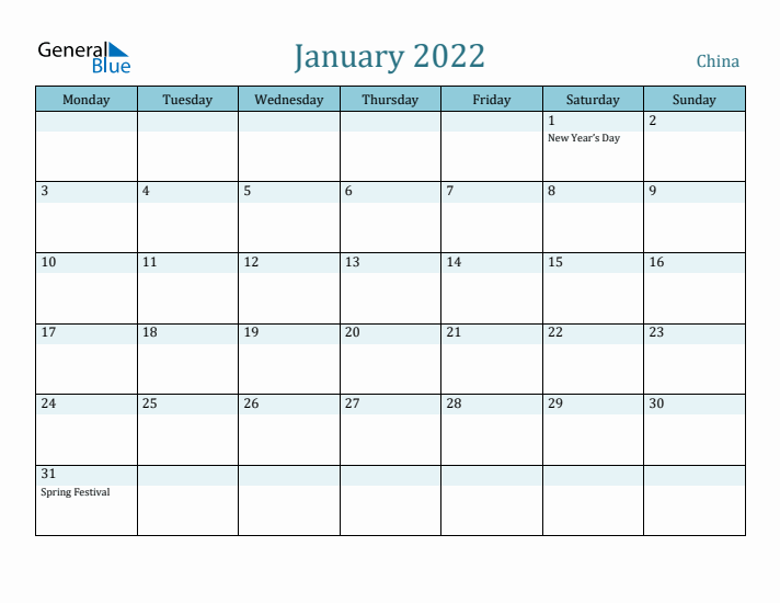 January 2022 Calendar with Holidays