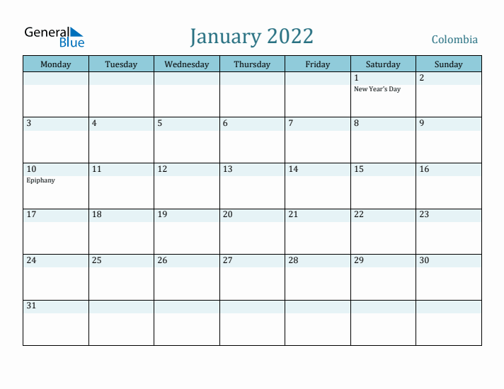 January 2022 Calendar with Holidays