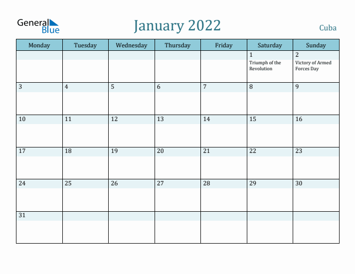 January 2022 Calendar with Holidays