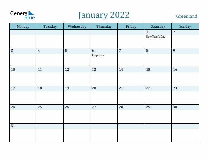 January 2022 Calendar with Holidays