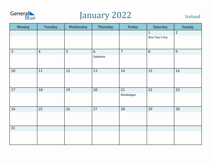 January 2022 Calendar with Holidays