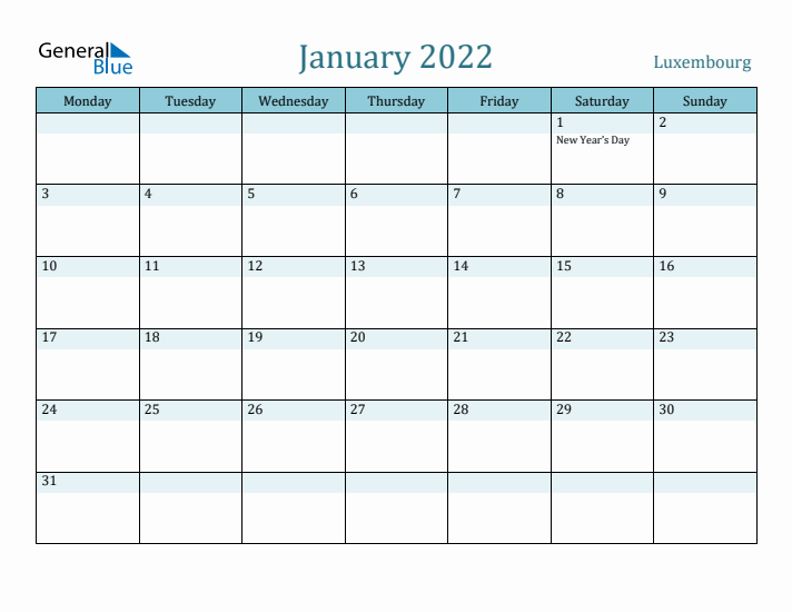 January 2022 Calendar with Holidays