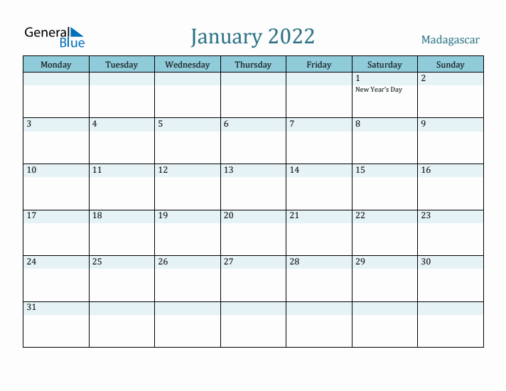 January 2022 Calendar with Holidays